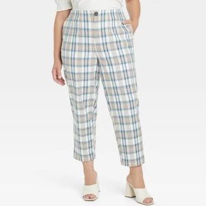 NWT - Ava & Viv - Women's Cream Plaid Skinny High Rise Fitted Hip Stretch Pants